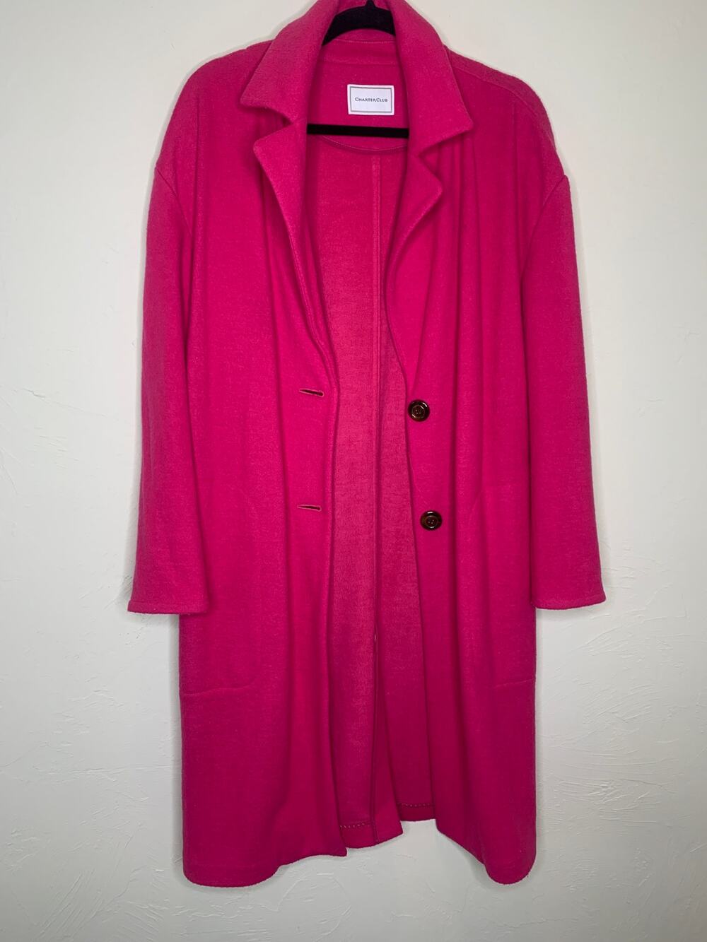 Hot Pink Long Fleece Jacket Coat Charter Club ? Medium